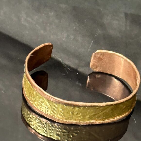 Rustic Brass Copper Cuff Bracelet Slim Mens Mans - Picture 12 of 14